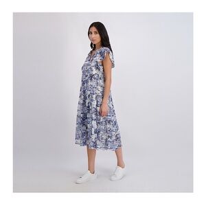 NWT London Times Blue and White Printed Midi Dress Sz L $99